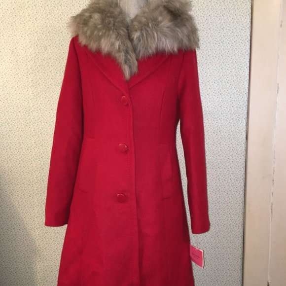 Kate Spade NEW YORK Women's Red Scarlet Faux Fur Collar Wool Coat M NWT - Picture 11 of 11